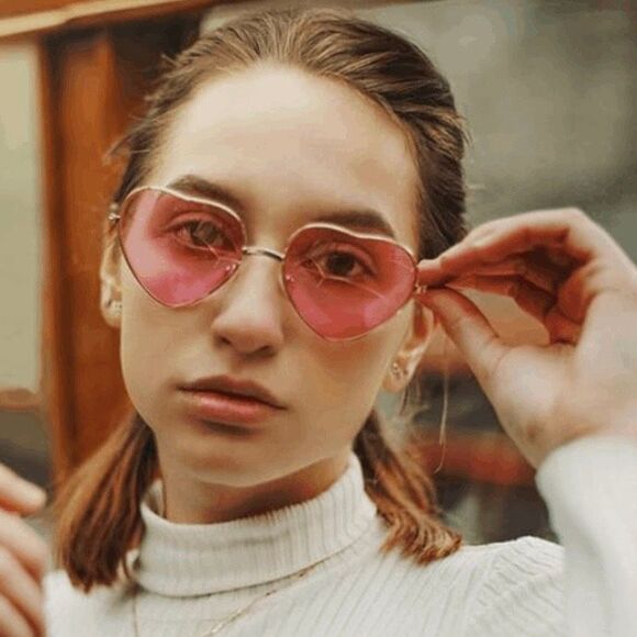 Polarized Heart Shaped Sunglasses Pink Gold Metal Frame - Picture 4 of 7